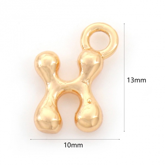 Picture of Brass Charms 18K Real Gold Plated Capital Alphabet/ Letter Message " X " 13mm x 10mm, 3 PCs