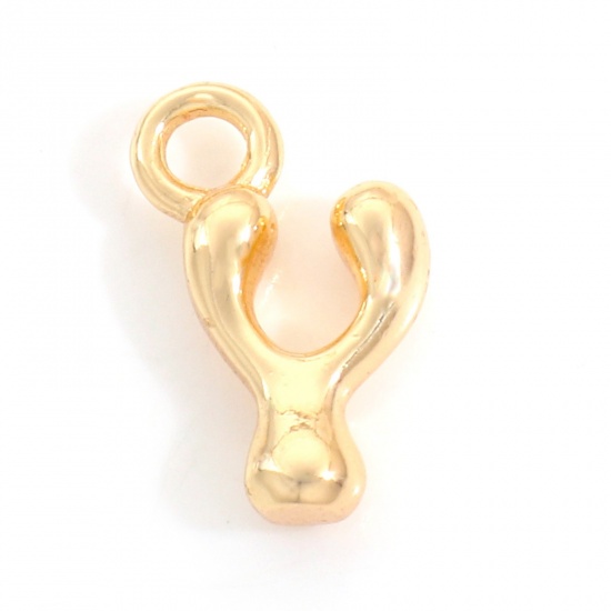 Picture of Brass Charms 18K Real Gold Plated Capital Alphabet/ Letter Message " Y " 14mm x 8.5mm, 3 PCs