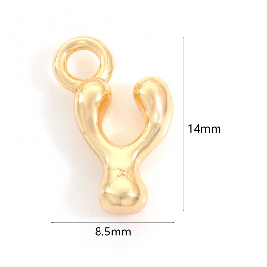 Picture of Brass Charms 18K Real Gold Plated Capital Alphabet/ Letter Message " Y " 14mm x 8.5mm, 3 PCs