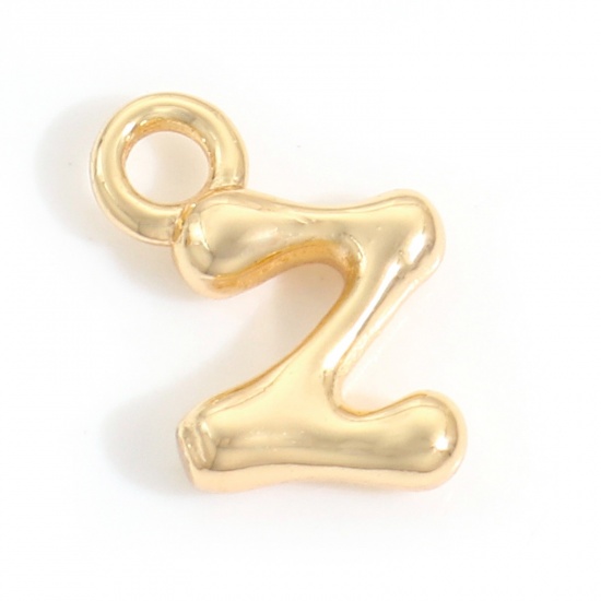 Picture of Brass Charms 18K Real Gold Plated Capital Alphabet/ Letter Message " Z " 12mm x 10mm, 3 PCs