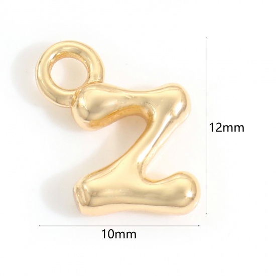 Picture of Brass Charms 18K Real Gold Plated Capital Alphabet/ Letter Message " Z " 12mm x 10mm, 3 PCs