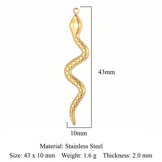 Picture of Eco-friendly Vacuum Plating 304 Stainless Steel Pendants 18K Gold Color Snake Animal 43mm x 10mm, 1 Piece