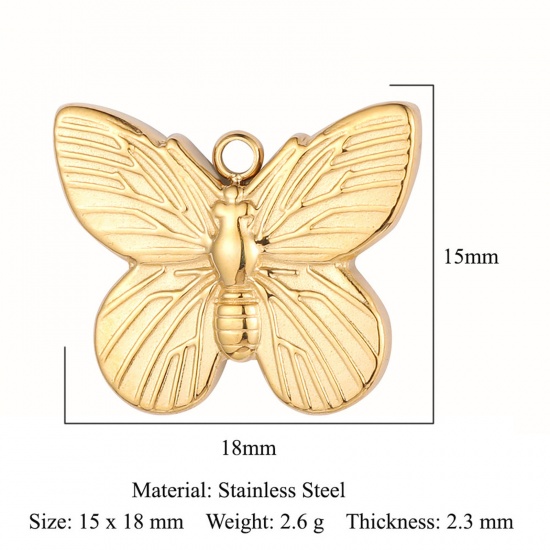Picture of Eco-friendly Vacuum Plating 304 Stainless Steel Insect Charms 18K Gold Color Butterfly Animal 18mm x 15mm, 1 Piece