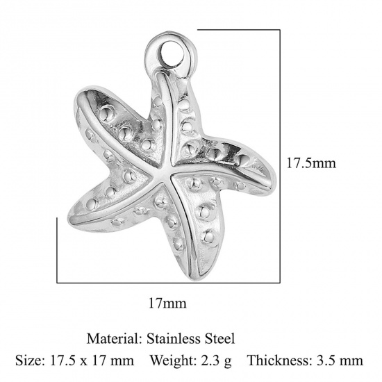Picture of Eco-friendly 304 Stainless Steel Ocean Jewelry Charms Silver Tone Star Fish 17.5mm x 17mm, 1 Piece