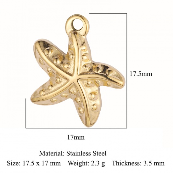 Picture of Eco-friendly Vacuum Plating 304 Stainless Steel Ocean Jewelry Charms 18K Gold Color Star Fish 17.5mm x 17mm, 1 Piece
