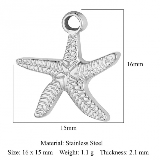 Picture of Eco-friendly 304 Stainless Steel Ocean Jewelry Charms Silver Tone Star Fish 16mm x 15mm, 1 Piece