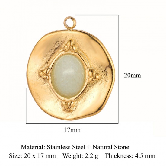Picture of Eco-friendly Vacuum Plating 304 Stainless Steel Charms 18K Gold Color Flat Round 20mm x 17mm, 1 Piece