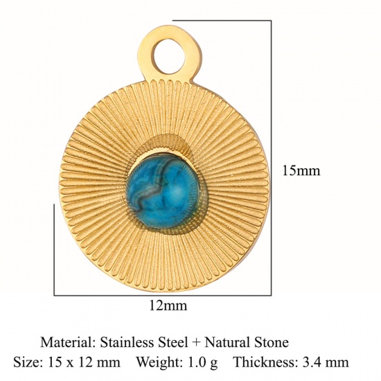 Picture of Eco-friendly Vacuum Plating 304 Stainless Steel Charms 18K Gold Color Flat Round 15mm x 12mm, 1 Piece