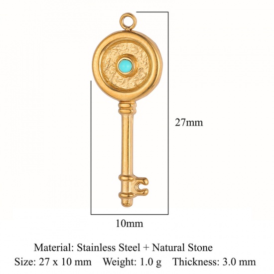 Picture of Eco-friendly Vacuum Plating 304 Stainless Steel Charms 18K Gold Color Key 27mm x 10mm, 1 Piece