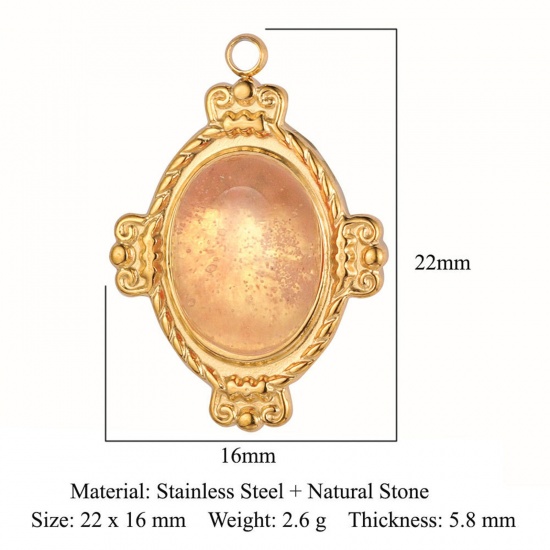 Picture of Eco-friendly Vacuum Plating 304 Stainless Steel Charms 18K Gold Color Oval 22mm x 16mm, 1 Piece
