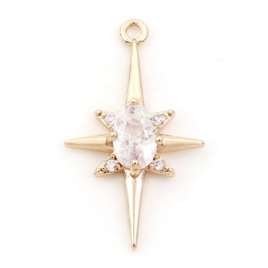 Imagen de Latón Galaxia Colgantes Charms Estrella 18K Oro Real Chapado Claro Circón Artificial 21mm x 12mm, 2 Unidades