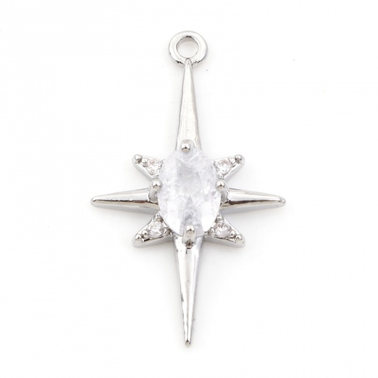Imagen de Latón Galaxia Colgantes Charms Estrella Platino Real Chapado Claro Circón Artificial 21mm x 12mm, 2 Unidades
