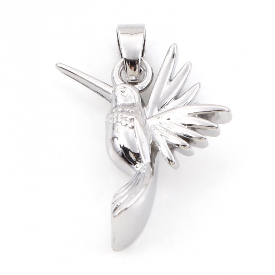 Imagen de 2 Unidades Latón Colgantes Charms Hummingbird Platino Real Chapado 3D 23mm x 16mm