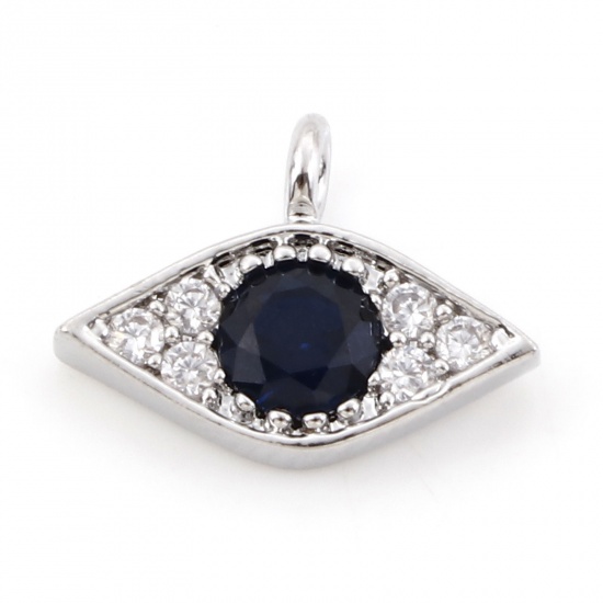 Image de Breloques Micro Pave en Laiton œil Plaqué Platine Véritable à Zircone Cubique Clair & Noir 12mm x 9mm, 2 Pcs