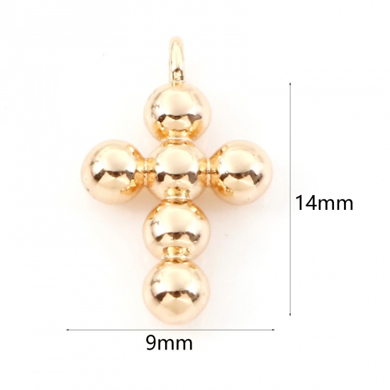 Picture of Brass Religious Charms 18K Real Gold Plated Cross Dot 14mm x 9mm, 2 PCs