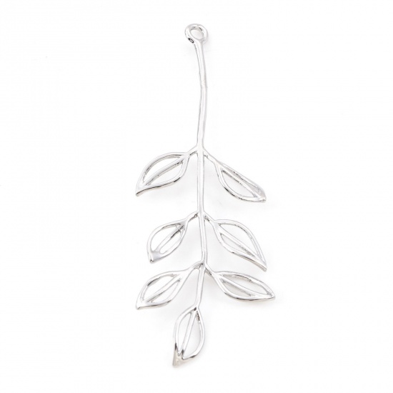 Picture of Brass Pendants Real Platinum Plated Leaf 3D 4.2cm x 1.5cm, 2 PCs