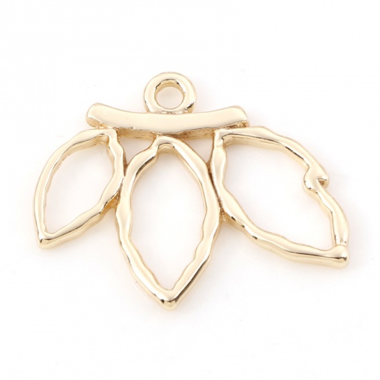 Picture of Brass Charms 18K Real Gold Plated Leaf Hollow 19mm x 16mm, 2 PCs