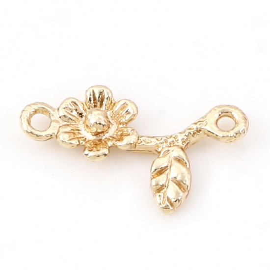 Immagine di Ottone Pendenti Charms Connettori Accessori Le foglie del Fiore 18K Vero Oro Placcato 3D 14mm x 8mm, 5 Pz