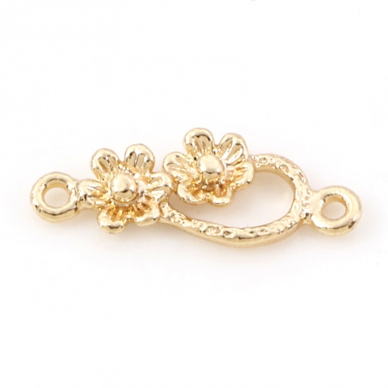 Immagine di Ottone Pendenti Charms Connettori Accessori Le foglie del Fiore 18K Vero Oro Placcato 3D 16.5mm x 6mm, 5 Pz