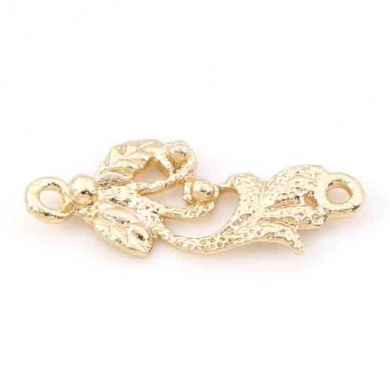 Immagine di Ottone Pendenti Charms Connettori Accessori Le foglie del Fiore 18K Vero Oro Placcato 3D 19mm x 7.5mm, 5 Pz