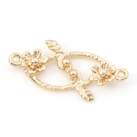 Immagine di Ottone Pendenti Charms Connettori Accessori Le foglie del Fiore 18K Vero Oro Placcato 3D 22mm x 10mm, 5 Pz