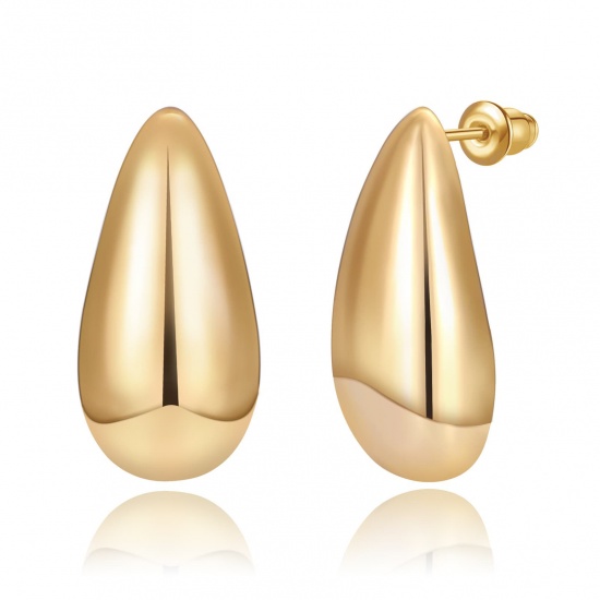 Immagine di Squisito Elegante Orecchini a Perno All'Ingrosso, Goccia 18K Vero Oro Placcato Ottone, Donne Ecologico Regalo Fornitura di Gioielli, 28mm x 13.5mm, 1 Paio
