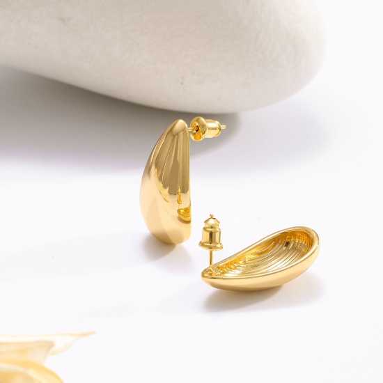 Immagine di Squisito Elegante Orecchini a Perno All'Ingrosso, Goccia 18K Vero Oro Placcato Ottone, Donne Ecologico Regalo Fornitura di Gioielli, 28mm x 13.5mm, 1 Paio