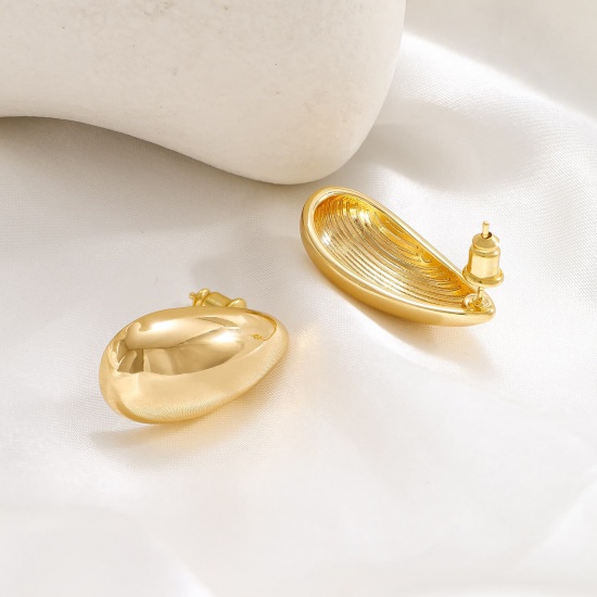 Immagine di Squisito Elegante Orecchini a Perno All'Ingrosso, Goccia 18K Vero Oro Placcato Ottone, Donne Ecologico Regalo Fornitura di Gioielli, 28mm x 13.5mm, 1 Paio
