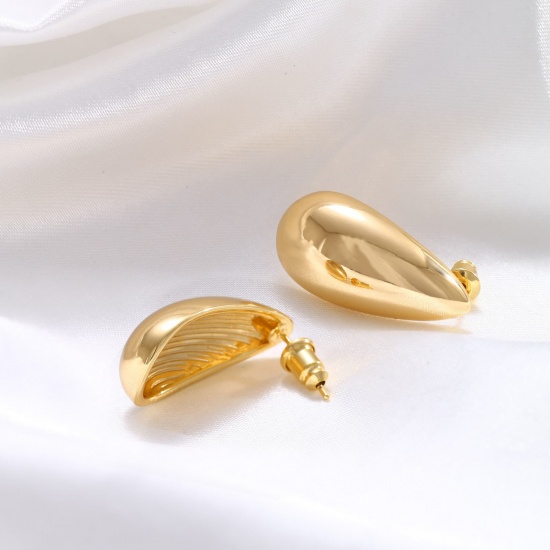 Immagine di Squisito Elegante Orecchini a Perno All'Ingrosso, Goccia 18K Vero Oro Placcato Ottone, Donne Ecologico Regalo Fornitura di Gioielli, 28mm x 13.5mm, 1 Paio
