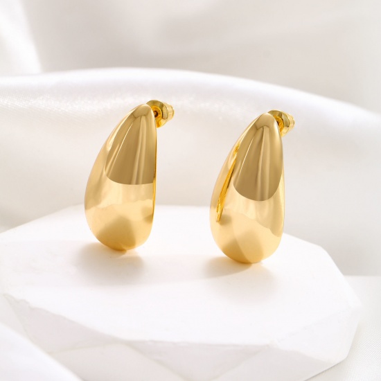 Immagine di Squisito Elegante Orecchini a Perno All'Ingrosso, Goccia 18K Vero Oro Placcato Ottone, Donne Ecologico Regalo Fornitura di Gioielli, 28mm x 13.5mm, 1 Paio