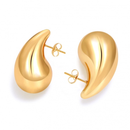 Immagine di Squisito Elegante Orecchini a Perno All'Ingrosso, Goccia 18K Vero Oro Placcato 316 Acciaio inossidabile, Donne PVD Ecologica Impermeabile Anti-Ossidante Ipoallergenico Regalo Fornitura di Gioielli, 31.5mm x 17mm, 1 Paio
