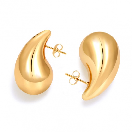 Immagine di Squisito Elegante Orecchini a Perno All'Ingrosso, Goccia 18K Vero Oro Placcato 316 Acciaio inossidabile, Donne PVD Ecologica Impermeabile Anti-Ossidante Ipoallergenico Regalo Fornitura di Gioielli, 31.5mm x 17mm, 1 Paio