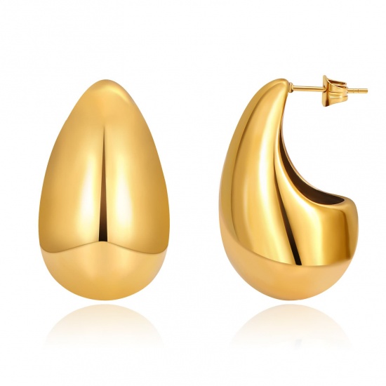 Immagine di Squisito Elegante Orecchini a Perno All'Ingrosso, Goccia 18K Vero Oro Placcato 316 Acciaio inossidabile, Donne PVD Ecologica Impermeabile Anti-Ossidante Ipoallergenico Regalo Fornitura di Gioielli, 32mm x 19mm, 1 Paio