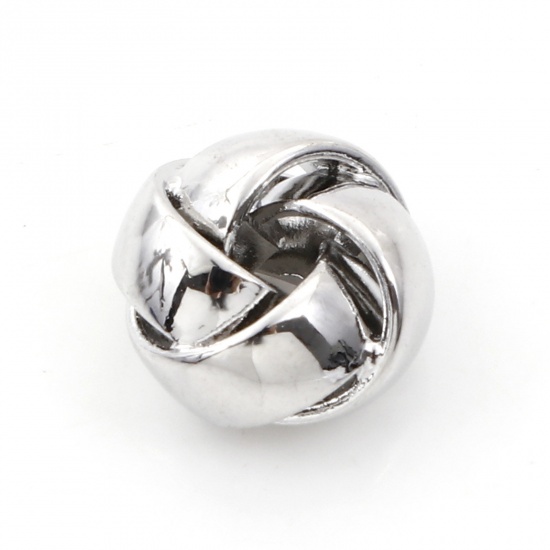 Bild von Messing Perlen für die DIY-Schmuckherstellung Echt Platin plattiert Strickball Etwa 9mm Durchmesser, Loch: Ca 2,2mm, 3 Stück