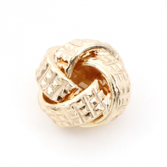 Bild von Messing Perlen für die DIY-Schmuckherstellung 18K Echtgold plattiert Strickball Etwa 7mm Dia., Loch: Ca 1.6mm, 3 Stück