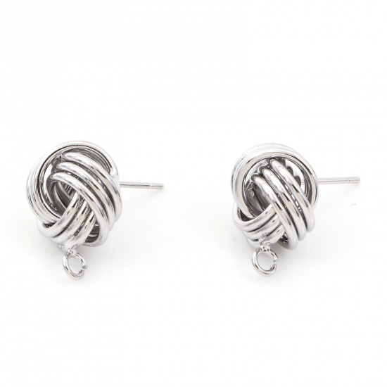 Picture of Brass Ear Post Stud Earrings Real Platinum Plated Ball Of Yarn With Loop 16mm x 13mm, Post/ Wire Size: (21 gauge), 2 PCs                                                                                                                                      