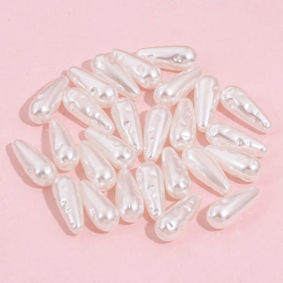 Picture of Acrylic Baroque Beads For DIY Jewelry Making White Drop Imitation Pearl About 19mm x 8mm, Hole: Approx 1.3mm, 100 PCs