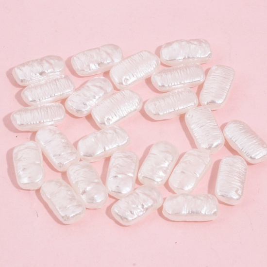 Picture of Acrylic Baroque Beads For DIY Jewelry Making White Rectangle Imitation Pearl About 16mm x 9mm, Hole: Approx 1.6mm, 100 PCs