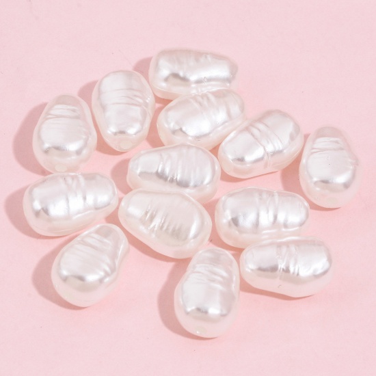 Picture of Acrylic Baroque Beads For DIY Jewelry Making White Drop Imitation Pearl About 15mm x 10.5mm, Hole: Approx 1.7mm, 100 PCs