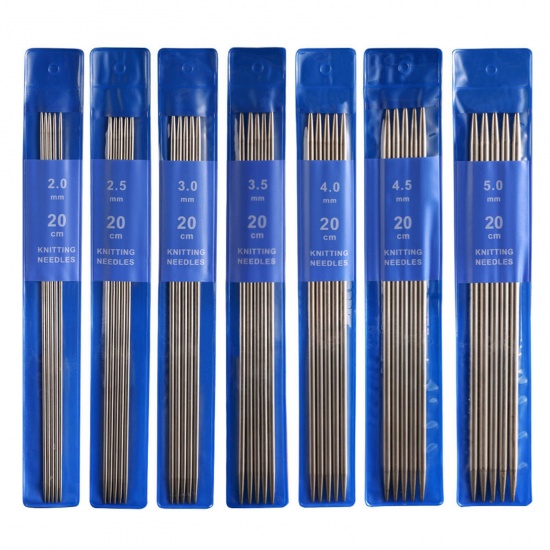 Picture of 1 Set ( 35 PCs/Set) 2mm - 5mm Stainless Steel Double Pointed Knitting Needles Silver Tone 20cm(7 7/8") long