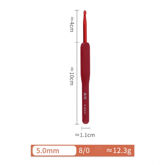 Изображение 5мм Алюминий(Без Кадмия)+Пластик Алюминиевые крючки для вязания Красный 14см длина, 1 ШТ