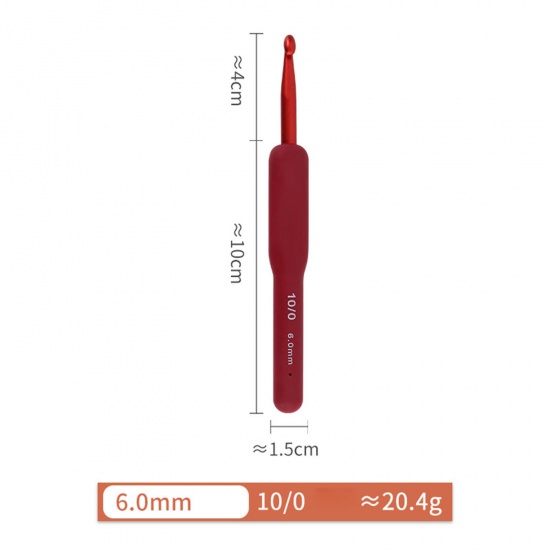 Изображение 6мм Алюминий(Без Кадмия)+Пластик Алюминиевые крючки для вязания Красный 14см длина, 1 ШТ