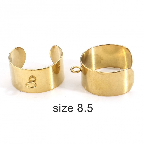 Picture of Eco-friendly Vacuum Plating 304 Stainless Steel Open Adjustable Rings 18K Gold Color With Open Loop 18.5mm(US size 8.5), 2 PCs