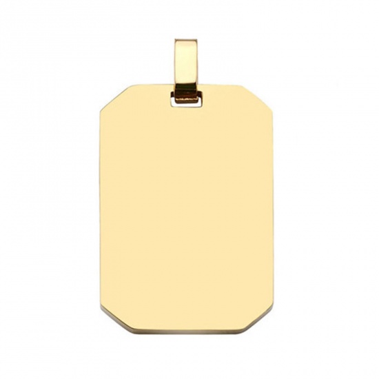 Immagine di 201 Acciaio Inossidabile Etichette di Stampaggio Vuote Ciondoli Rettangolo Oro Placcato Lucidatura a Specchio 20mm x 33mm , 1 Pz