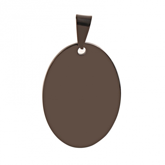 Picture of 201 Stainless Steel Blank Stamping Tags Pendants Oval Black Mirror Polishing 25mm x 35mm, 1 Piece