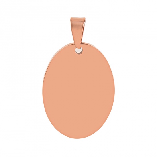 Picture of 201 Stainless Steel Blank Stamping Tags Pendants Oval Rose Gold Mirror Polishing 25mm x 35mm, 1 Piece