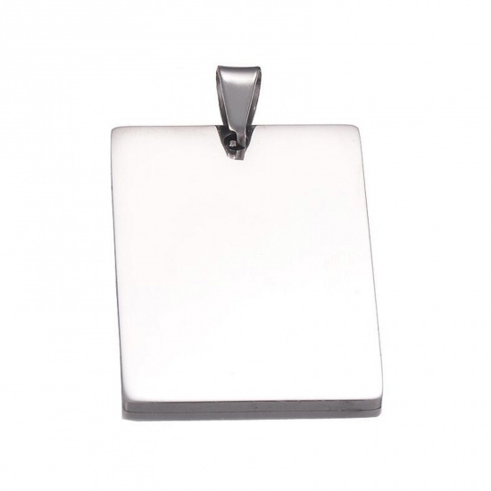 Picture of 1 Piece 201 Stainless Steel Blank Stamping Tags Charm Pendant Rectangle Silver Tone Mirror Polishing 28mm x 40mm