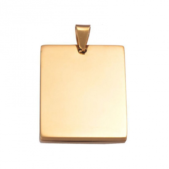 Picture of 1 Piece 201 Stainless Steel Blank Stamping Tags Charm Pendant Rectangle Gold Plated Mirror Polishing 28mm x 40mm