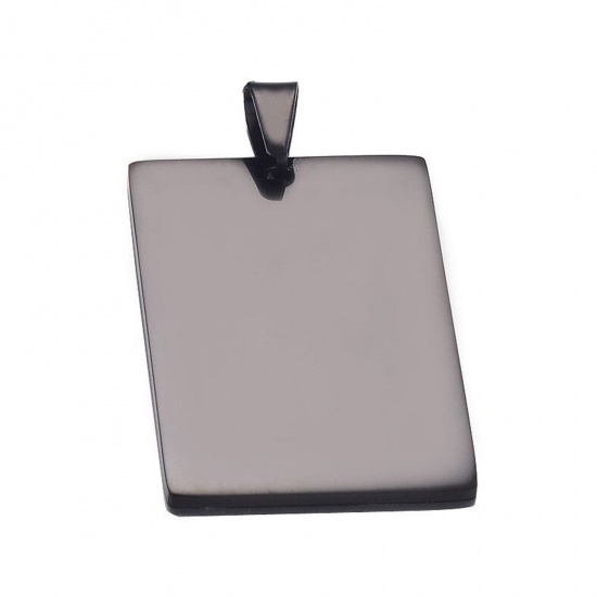 Picture of 1 Piece 201 Stainless Steel Blank Stamping Tags Charm Pendant Rectangle Black Mirror Polishing 28mm x 40mm