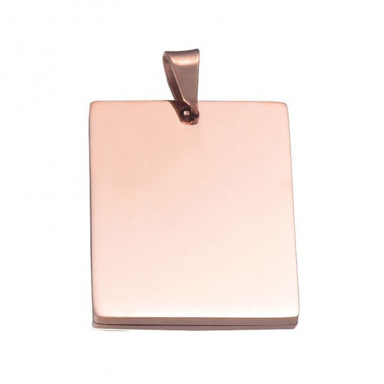 Picture of 1 Piece 201 Stainless Steel Blank Stamping Tags Charm Pendant Rectangle Rose Gold Mirror Polishing 28mm x 40mm